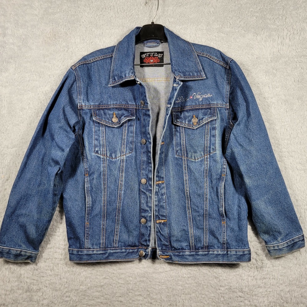 VTG Las Vegas Denim Jacket‎ Medium Rhinestone Embellished Stars Western Style *